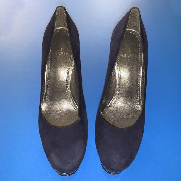 STUART WEITZMAN Navy Blue Suede Platform Shoes 6M - Picture 3 of 6